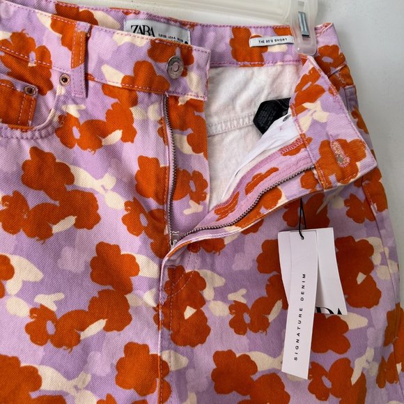 NEW! ZARA Signature Denim The 90's Short in Poppy Flower print ,Size 4 (EU 36) - Picture 10 of 16